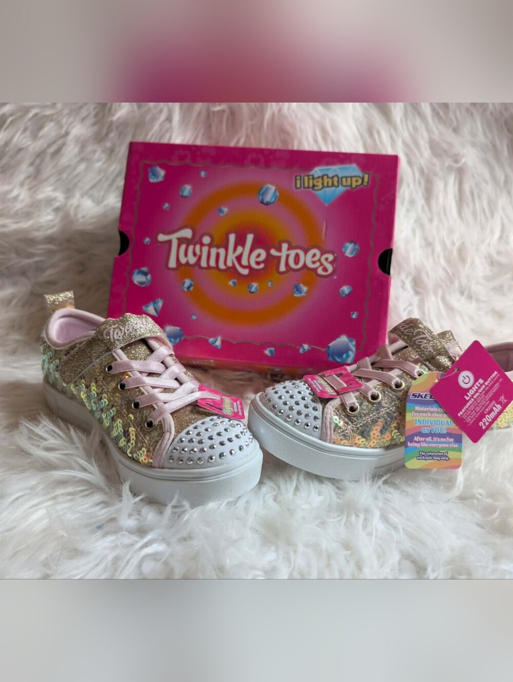 Skechers Twinkle Toes Girls Pink Sequin Light-Up Sneakers